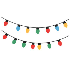 Two strands of festive string lights on a white background. Perfect for holiday greeting cards, social media posts, and christmasthemed designs.