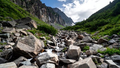 Mountain stream cascading through rocky terrain