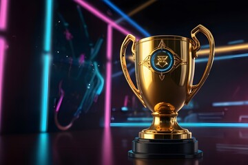 gold trophy cup on black background