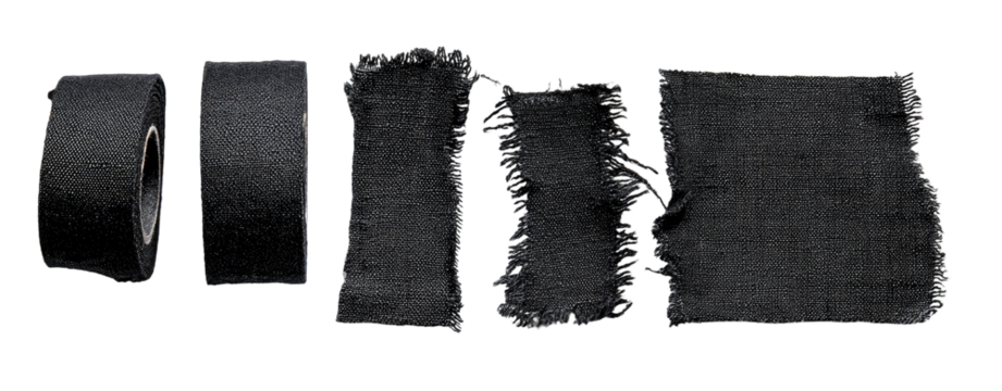 Rolled and frayed black fabric strips