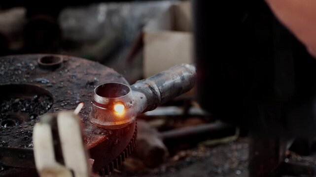 Construction Industrial Factory or Metalwork Concept by Mechanic or Technician Welder Welding Auto Part