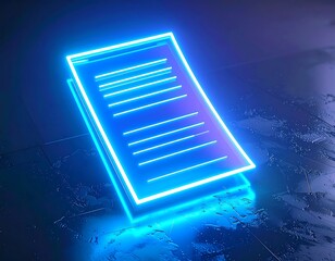 Neon Glowing Document Digital Contract Concept