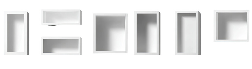 Multiple white rectangular boxes