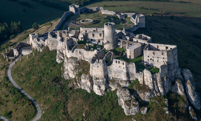 Aerial view of The ruins of Spis Castle. Unesco World Heritage Site. Spisske Podhradie. Slovakia.