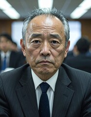 Fototapeta premium Middle-aged Japanese businessman with thinning hair and receding hairline, wearing
