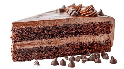Chocolate Layer Cake Slice with Fudge and Chocolate isolated on a transparent or white background