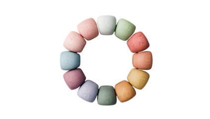 Circular arrangement of soft, pastel-hued, rounded shapes