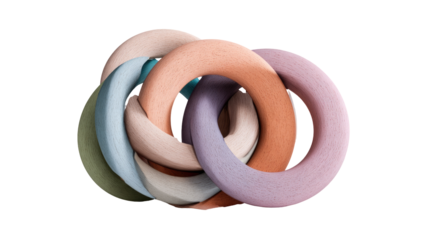 Abstract knot of interconnected rings in pastel shades