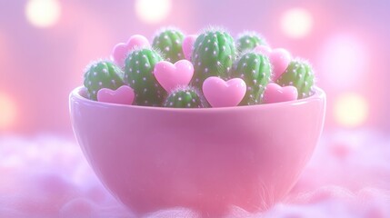 Pink bowl with cacti and hearts