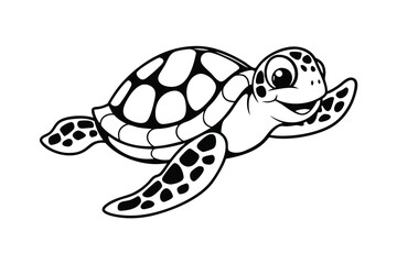 Cartoon Turtle with Black Outline on White Background