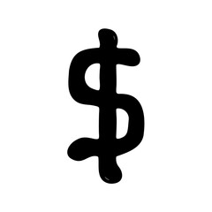 Isolated black and white hand drawn dollar sign on white background