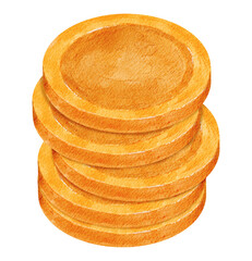 Watercolor Gold Coins Stack Illustration. Golden Coins Pile Handpainted Watercolor Style. Stack of Gold Coins Watercolor Illustration