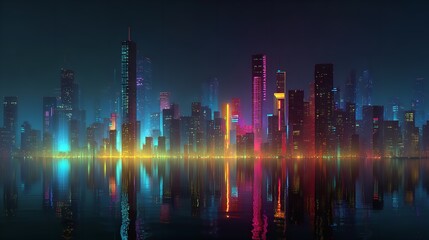 Fototapeta premium Neon cityscape at night, futuristic city illustration.