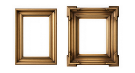 Two ornate golden picture frames with decorative borders isolated on transparent background