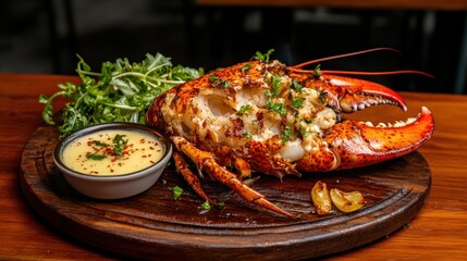 Roasted lobster with garlic sauce