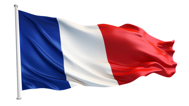 Majestic French flag waving gracefully, embodying national pride and cultural heritage