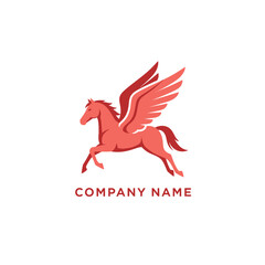 Obraz premium Red Pegasus winged horse logo design vector illustration.