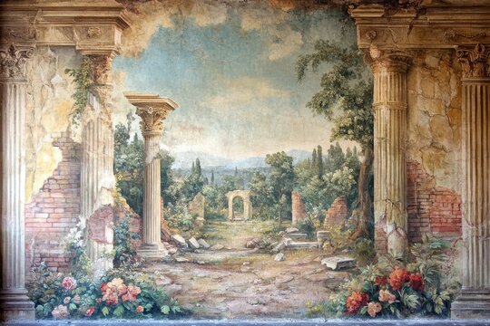 Vintage Roman mural, vintage mural from ancient Rome