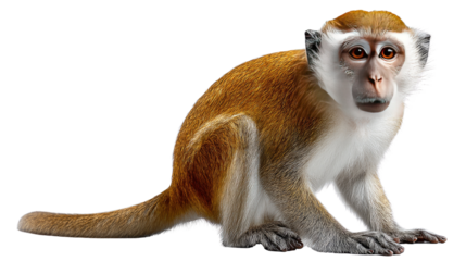 Monkey Staring: A captivating moment as a monkey, its fur a blend of browns and whites, gazes directly towards the viewer.