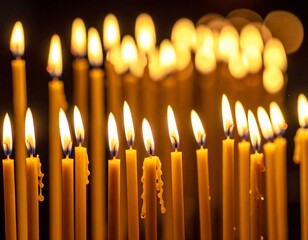 Many lit candles in a dark space