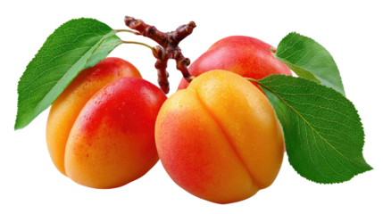 Apricot on the Branch: A cluster of ripe, juicy apricots glistens, adorned with verdant leaves and a sturdy branch, exuding the fresh allure of nature's bounty. 