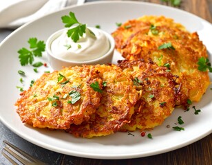 Golden potato pancakes on a plate