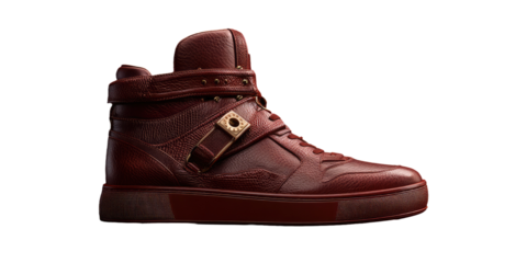 High-top burgundy leather sneaker with gold hardware