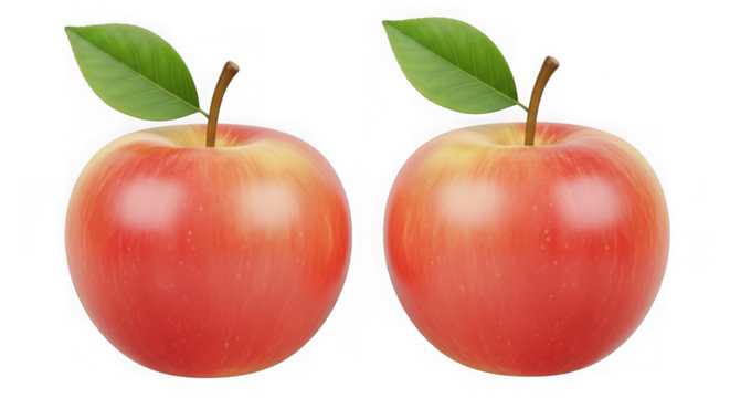 Two ripe red apples with green leaves, isolated on transparent background - Powered by Adobe