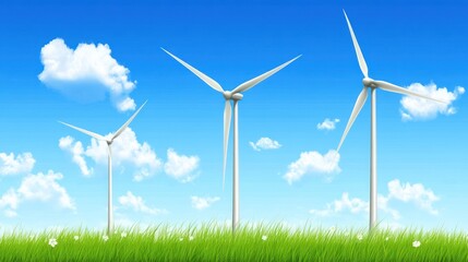 Wind turbines sunny day landscape