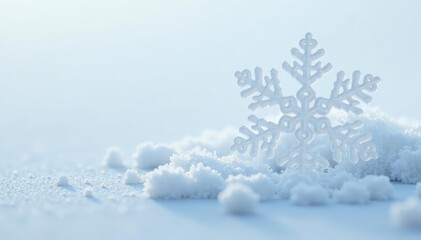 Crystalline snowflake on pristine white surface, texture, crystal, shiny