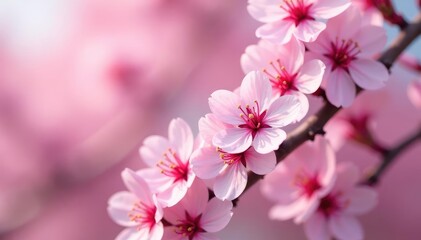 Delicate pink sakura blossoms in full bloom, arranged in a repeating pattern , blossom, flower