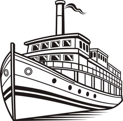 Vector art of black and white illustration of a vintage steamship