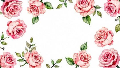 Delicate watercolor roses & leaves, repeating pattern, seamless pattern, design element, repeating pattern