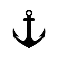 Simple black anchor icon on transparent background silhouette
