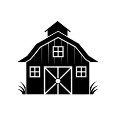Simple black barn house on transparent background silhouette