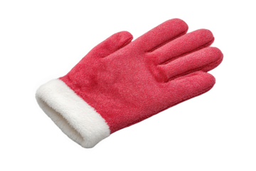 Red textured glove with white cuff isolated on transparent background