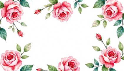 Delicate watercolor roses & leaves, repeating pattern, texture, print