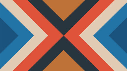 Abstract geometric pattern with intersecting lines in blue beige red and brown creating an x shape