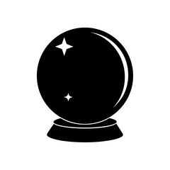 Black crystal ball icon on transparent background silhouette