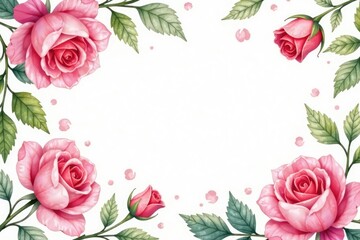 Delicate watercolor roses & leaves, soft pastel hues, watercolor floral, leaves, soft