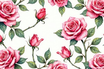 Delicate watercolor roses, repeating seamlessly , pattern, elegant