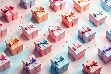 Elegant repeating gift box pattern, pastel colors, abstract, paper