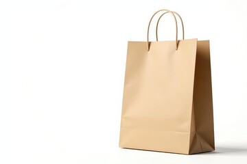 Empty brown paper shopping bag, isolated on pure white background, design, material, sustainable