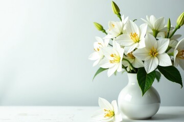 Elegant white floral arrangement on pristine backdrop, image, floral