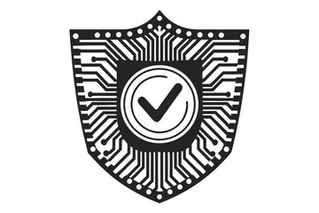Digital Security Shield with Checkmark on White Background