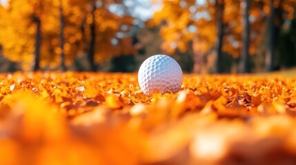 Golf ball autumn leaves