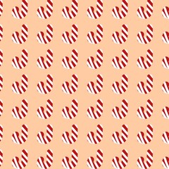 Seamless pattern of red and white striped candy canes on pastel background. Hand drawn doodle candy canes background. 