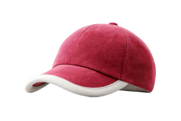Red baseball cap with white trim isolated on transparent background