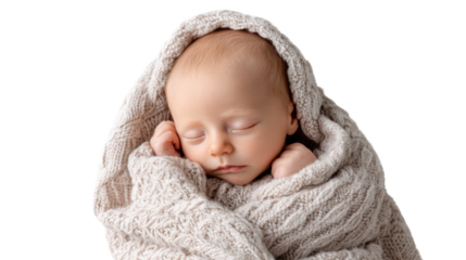 Sleeping baby wrapped in a cozy blanket.