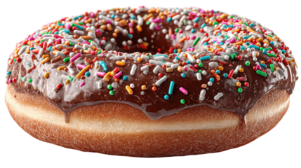 Chocolate Sprinkled Donut on isolated on a transparent or white background